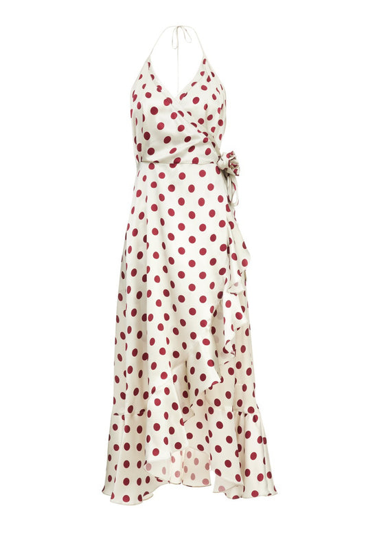 Polka Dot Silk Dress with Tie Waist